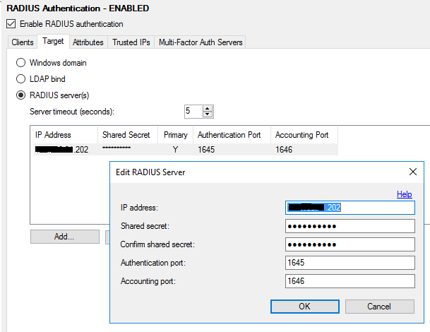 radius authentication target